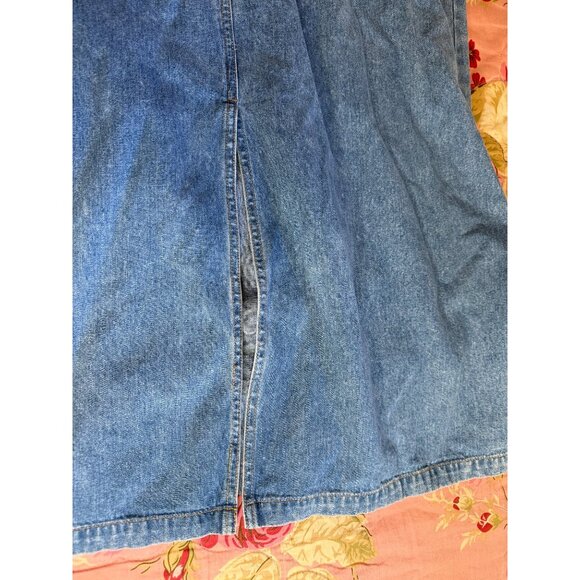 Vtg 90 Denim Jumper Maxi Dress L Front Zipper Pockets Modest Country Teacher Y2K - Picture 16 of 16